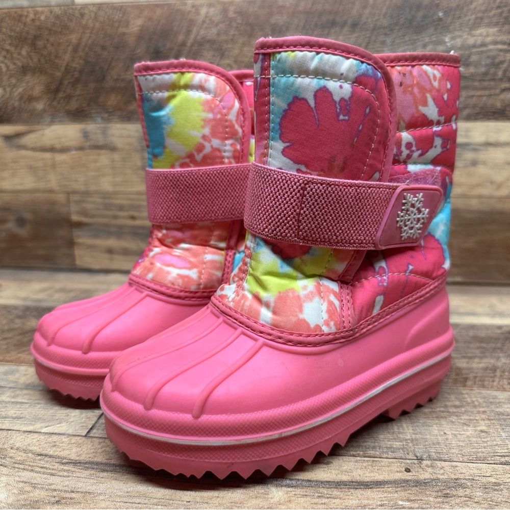 The Children's Place Pink Multi Floral Kids Snow Boots with Hook-and-Loop Strap